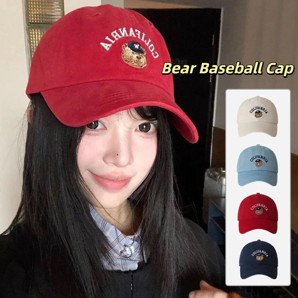 Korean Men Women Baseball Cap Solid Color Snapback Hat Casual Bear Embroidery Cap  Teenagers