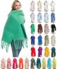 Warme Winter Schals für Damen und Herren Vintage Lässiger Schal Einfarbige Wickeltücher Poncho Decke Fransen Weiche Dicke Schal Decken Grobstrick Lange Schal Schals