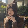 Cute bear embroidered knitted wool hat for children to keep warm in winter, thickened ear protectors, hairball cold hat to show small face