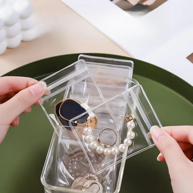 Transparent Jewelry Pouches Clear PVC Jewelry Zip Bag Earring Necklace Dust Display Storage Bag Anti-Oxidation Travel Packaging
