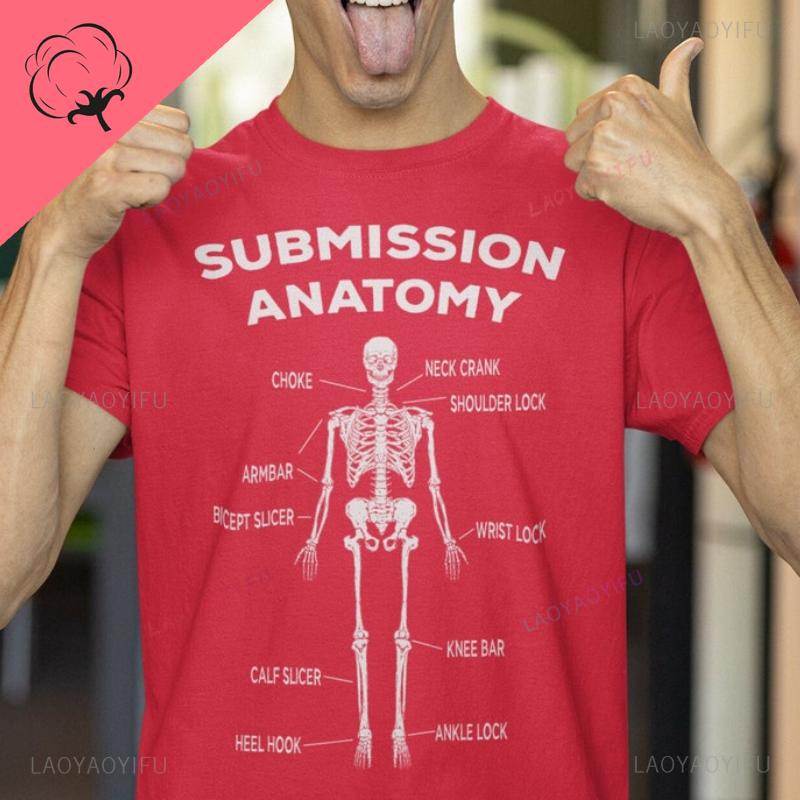Camiseta Estampada Divertida de Jiu Jitsu Submission Anatomy Luta MMA BJJ Roupas de Luta Presentes de BJJ Camisa de Artes Marciais Feminina Masculina Algodão de Alta Qualidade