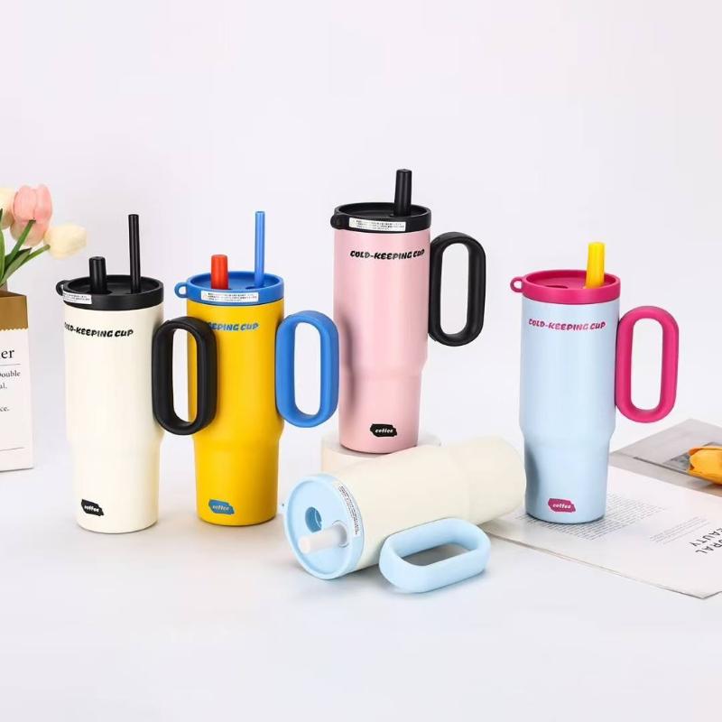 1Pcs 750Ml Large Capacity Coffee Cup Portable Water Cup With Straw 316 Stainless Steel Insulated Cup Cold & Retention