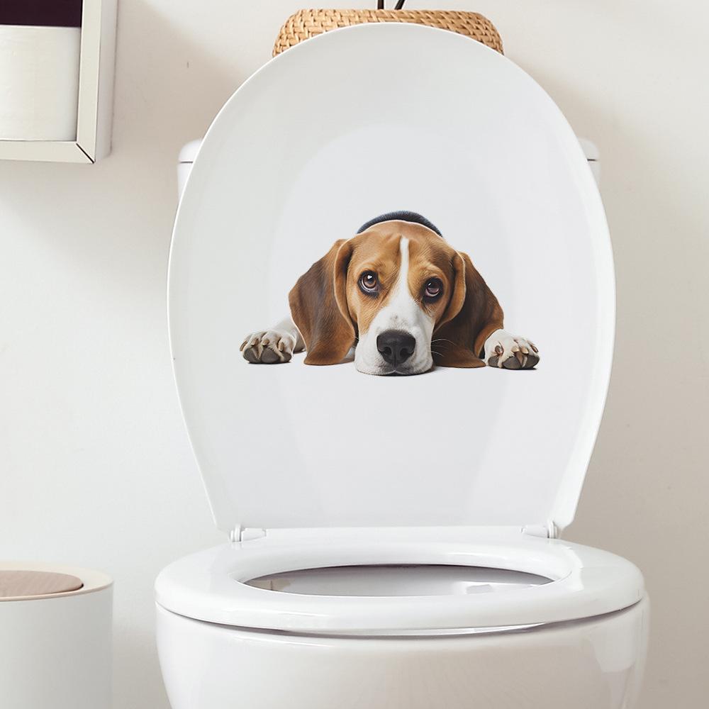 Playful Daydreaming Puppy Toilet and Wall Sticker Set Waterproof Self-Adhesive Removable Decal for Bathroom WC Decoration