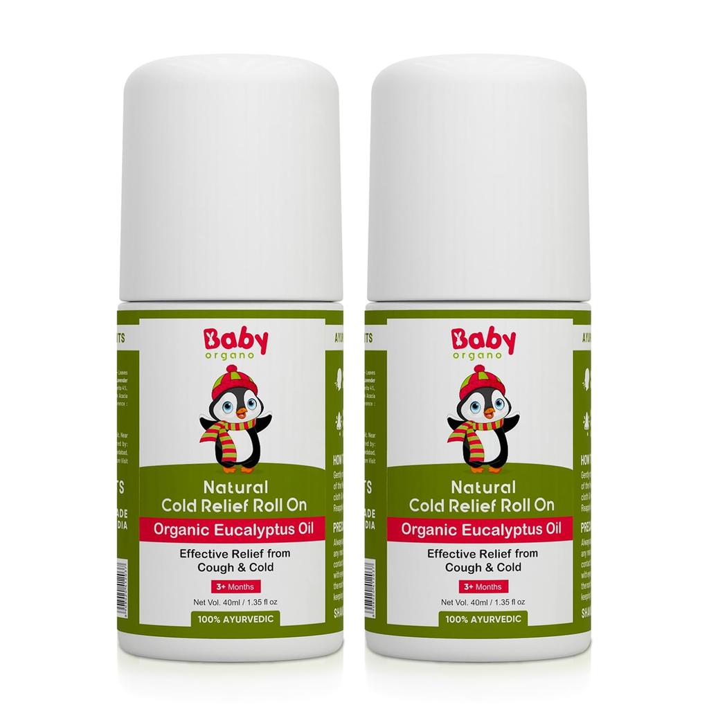 Babyorgano Ayurvedic Gentle and Effective Fast-Acting Cold Relief Roll On for Babies with Tulsi and Organic Eucalyptus Essential Oils (Pack of 2)