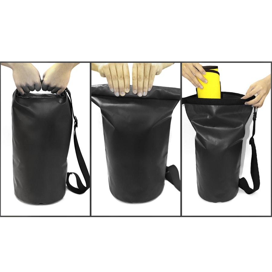 20L Motorcycle Waterproof Black Dry Bag with Shoulder Strap for Swimming Hiking