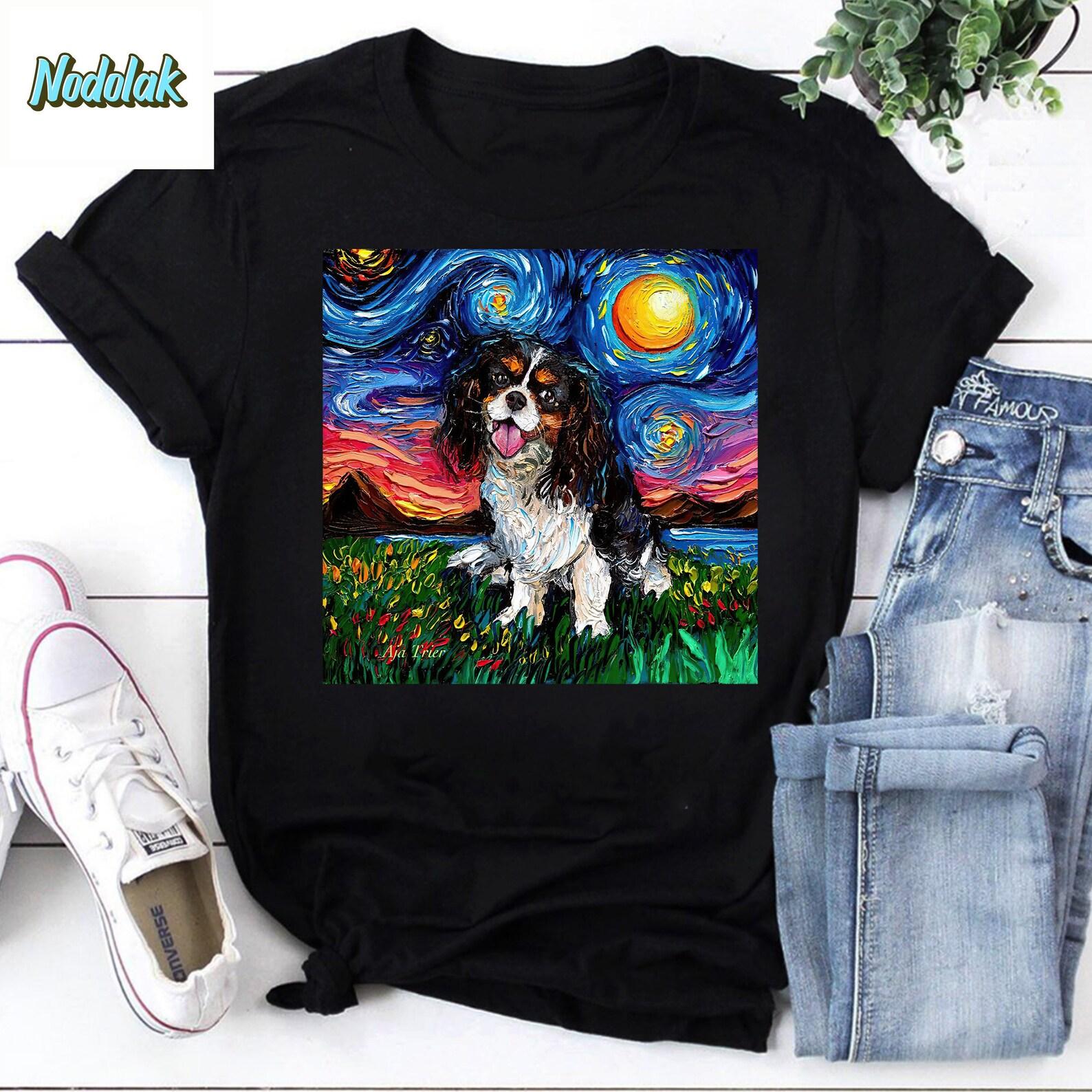 Tri Color Cavalier King Charles Spaniel Night Unisex Vintage T-Shirt, Cavalier King Charles Shirt, For Dog Lover Shirt S