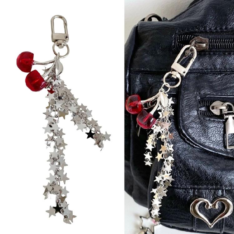 Künstlerischer Sternförmiger Kirsch Schlüsselanhänger Abnehmbare Quasten Anhänger Harz Metall Tägliches Accessoire Dekoration