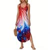 Women's Summer Long Dress Sleeveless Side Slit Long Independence Day Print Vacator Dress