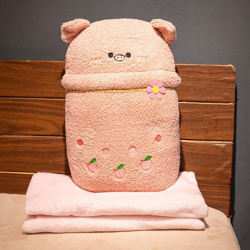 Cartoon Milk Tea Animal Panda Lion Throw Pillow Blanket Plush Toy Frog Piggy Doll Office Lunch Break Air Conditioner Blanket