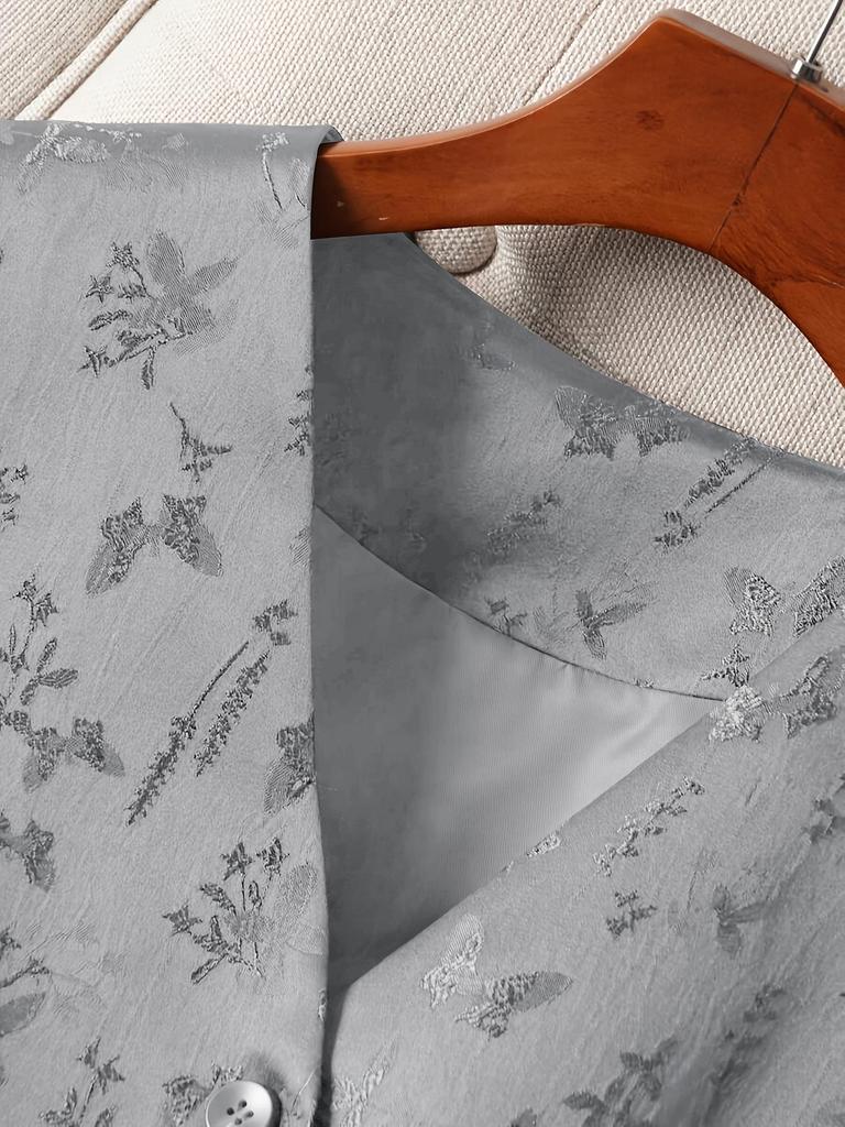2026 Frühling/Sommer Damen Elegante Florale Jacquard-Weste mit V-Ausschnitt - Große Größen, Einreihige Jacke