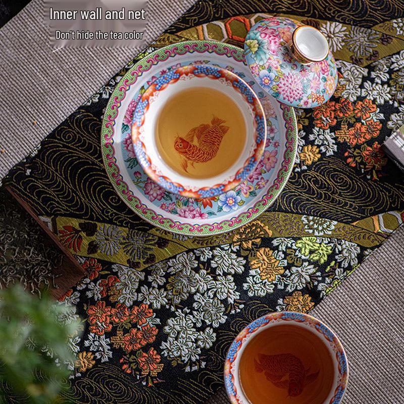Gaiwan Enamel Overglaze Sancai Bowl Set - National Tide Kung Fu Tea Brewing Cup, Light Luxury Style