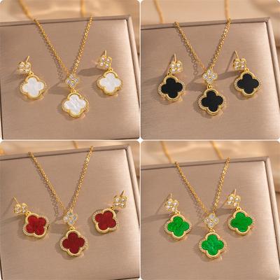 2 st Mikro Set Lyckoklöver Halsband Örhänge Set, den Bästa Gåvan för Familj och Vänner
