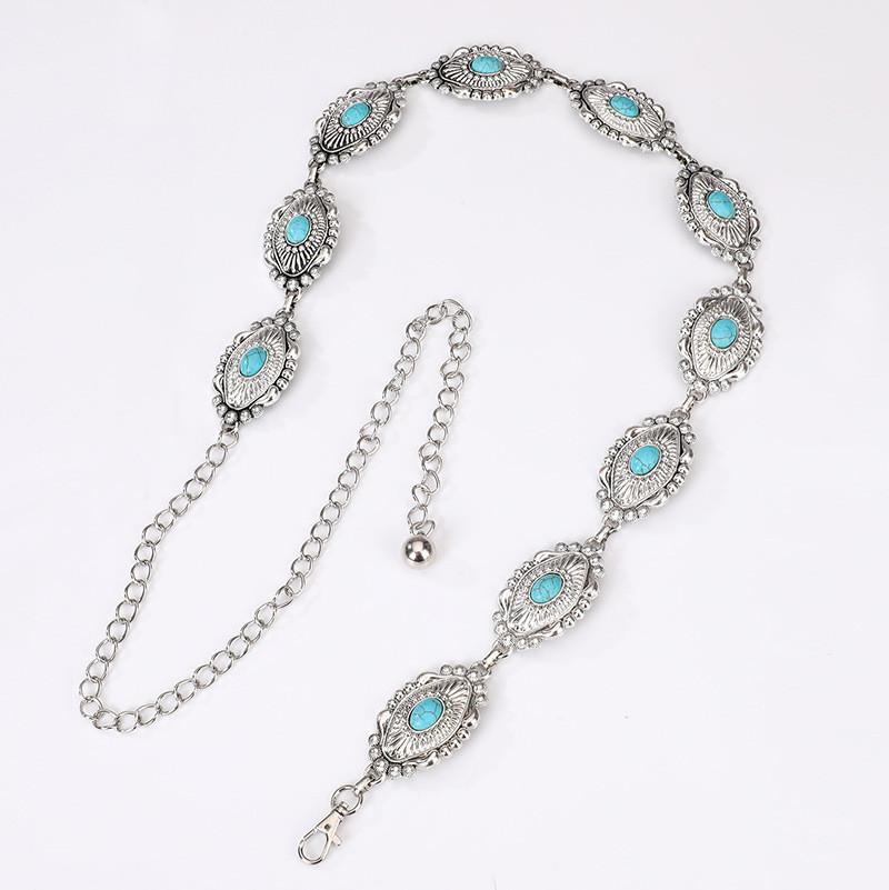 Bohemian Turquoise Waist Chain With Metal Accents For Summer Festival Fashion