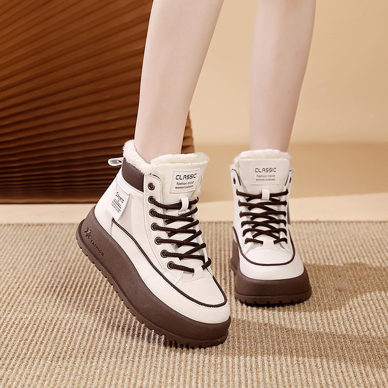 TUINANLE Women Winter Warm Snow Boots Plush Cotton Platform Sneakers High Top Lace Up Casual Shoes