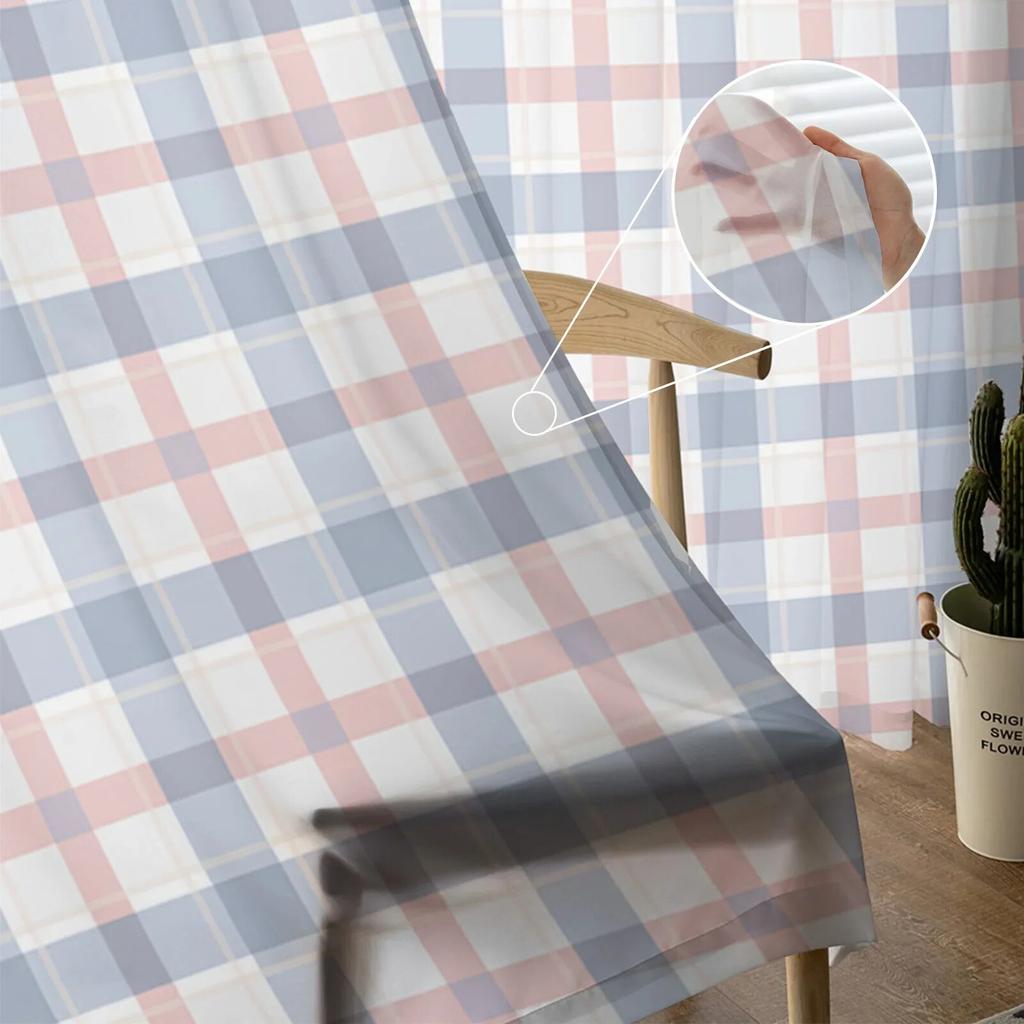 Plaid Geometric Weave Voile Sheer Curtains For Living Room Window Chiffon Tulle Curtain Kitchen Bedroom Drapes Home Decor