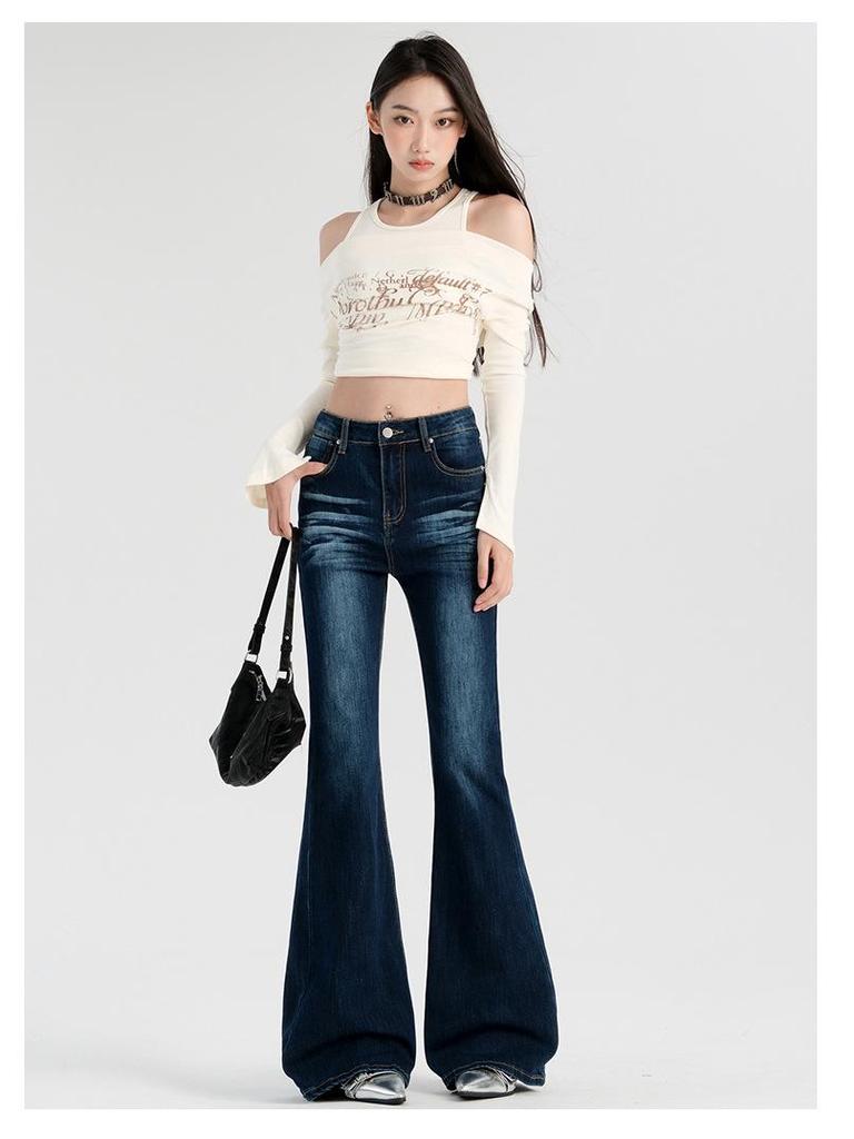 Women's High Waist Micro Flare Jeans - Dark Blue Retro Spring 2025 Edition