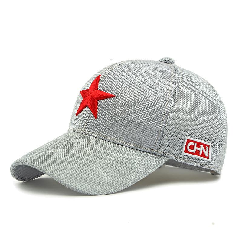 

Мужская летняя дышащая кепка с козырьком, сетчатая шляпа от солнца, трехмерная вышивка, бейсболка с пятиконечной звездой светло-серый