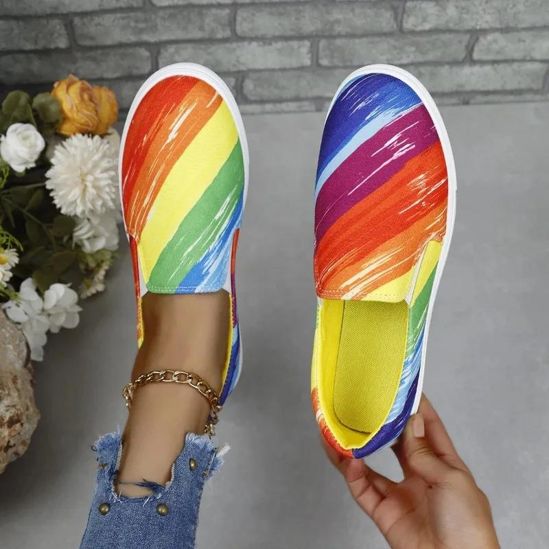 Fashion Spring/autumn New Canvas Flat Shoes for Women Graffiti Printing Slip-on Lot-Top Sneakers Casual Ladies Vulcanized Shoe