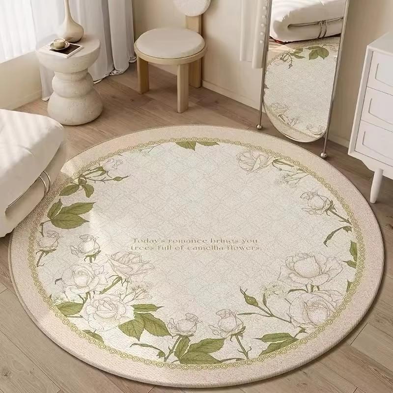 Amerikanischer Retro Blume Runder Teppich Rutschfest Bettdecke Leichter Luxus Fortgeschritten Neues Zuhause Kreis Teppich Mädchenzimmer Elegante Dekoration