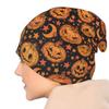 Halloween Kürbis Mond Sterne Mütze Warme Haube Kappe für Erwachsene Strickmütze Kopfbedeckung Slouchy Schal Skullies Mützen für Damen Herren