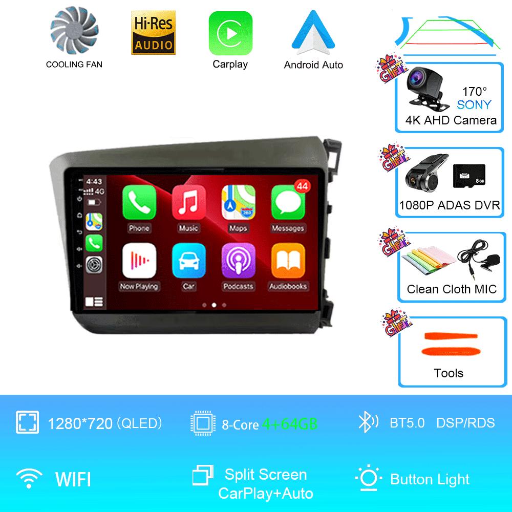 Car Radio Android 14 For Honda Civic 2012 2013 2014 2015 Stereo Wireless Carplay Multimedia Video Player Navigation GPS Wifi IPS