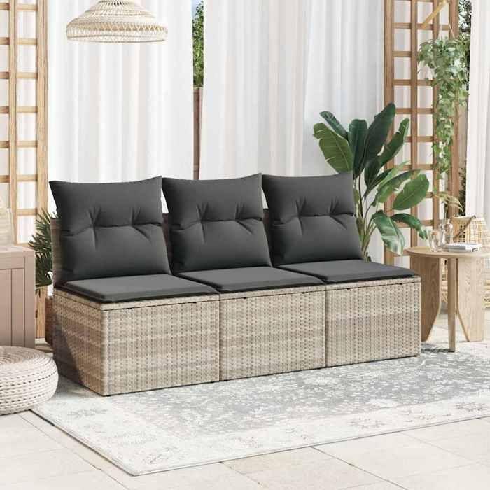 VidaXL Garden Sofa and Cushions 3 Seater, Seat with Cover, Outdoor Patio Balcony Terrace Furniture, Light Grey 366194