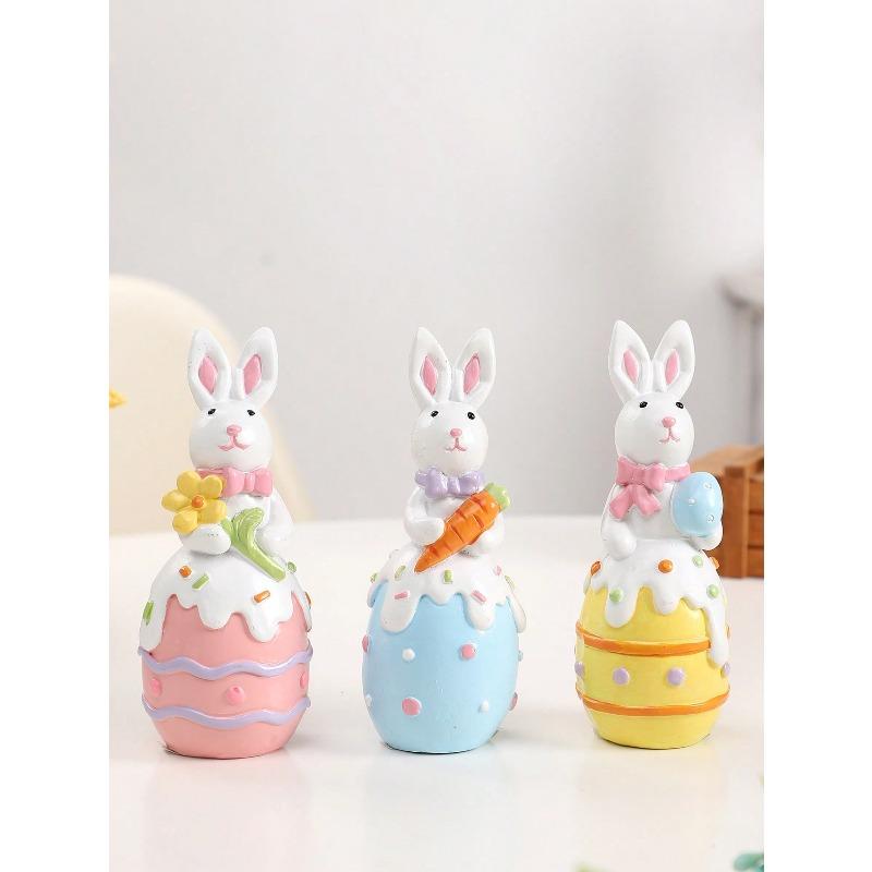 Easter Decorations, European Style Cute Easter Bunnies, Easter Eggs Decor, Resin Rabbit & Eggs Figurines, Home Party Gift Gifts Birthday Graduation