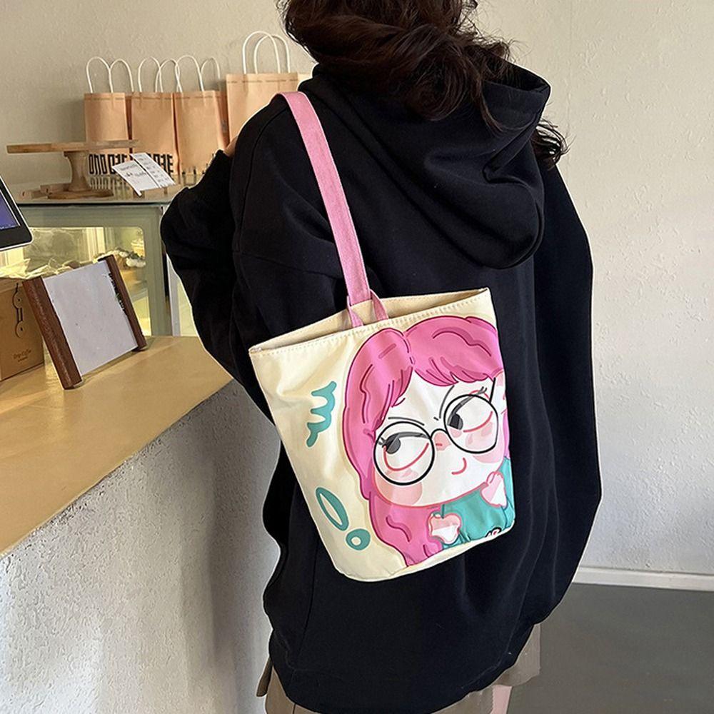 

Cat Cartoon Canvas Bucket Bag Cartoon Girl Ins Style Tote Bag Canvas Cat Shoulder Bag Streetwear B