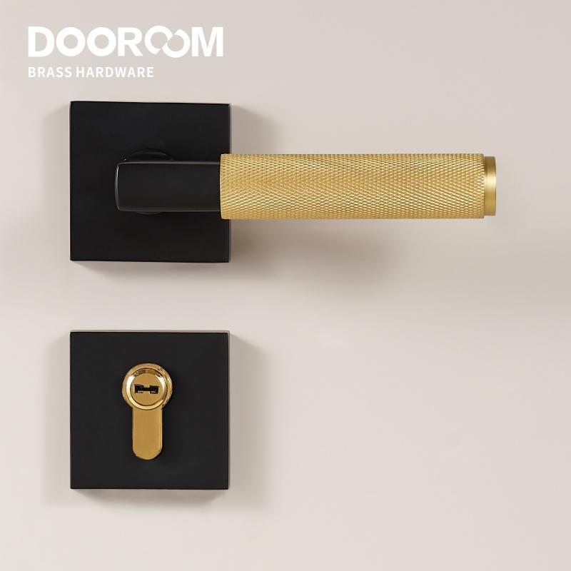 Dooroom Knurled Brass Door Lock Set Modern Interior Bedroom Bathroom Double Wood Door Lever Set Dummy Privacy Passage Lock