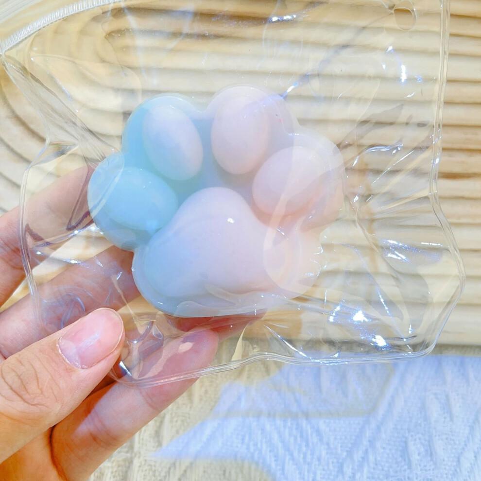 Rainbow Blue Big 5in Squishy Cat Paw Squeeze Toys,Cute Kawaii Squishies,Fur Ball,Jelly Kitty Paw Squishy Funny for All Ages