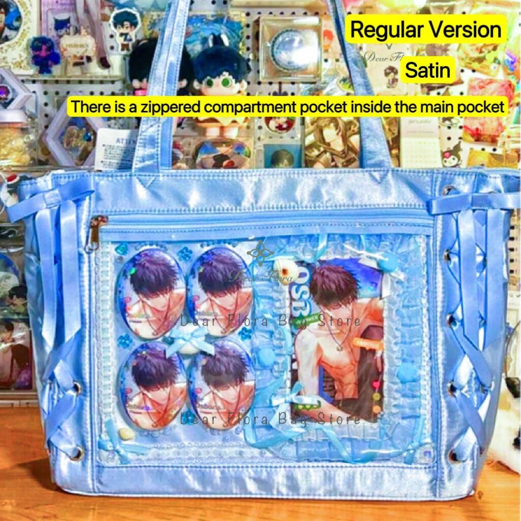 Japanese Sweet Women Ribbon Ita Bag Fashion Large Capacity Tote Bag Aesthetic Shoulder Bag Cute Lolita Girl Transparent Handbags