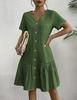 Women's Summer 2025 Casual Ruffle Hem Pocket Dress with Short Sleeves