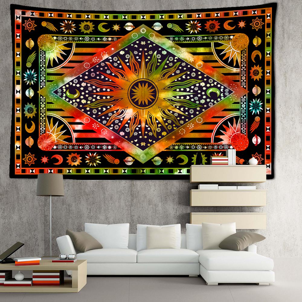 Burning Sun Tapestry Wall Hanging Bohemian Style Hippie Tapis Witchcraft Mandala Home Decor Background