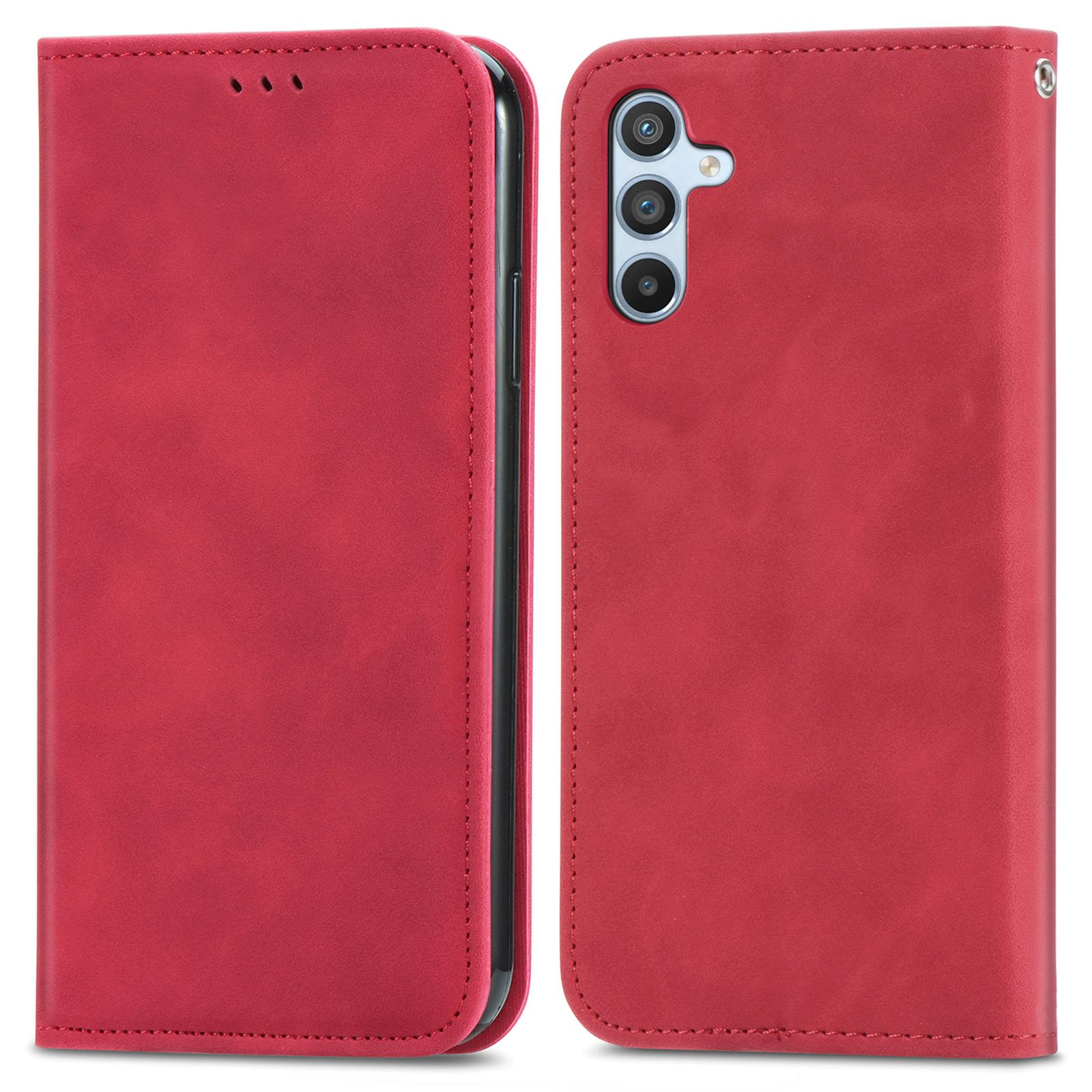 

For Samsung Galaxy A36 5G Case Skin Touch Feeling Leather Card Holder Phone Cover Magnetic Absorption Red
