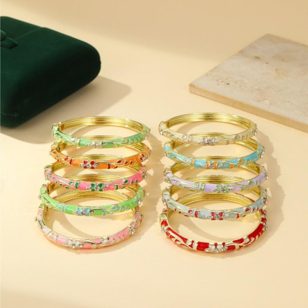 Elegant Open Cuff Bracelet Chinese Style Vintage Cloisonne Bangle Enamel Flower Bangle Ladies