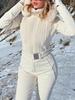 2025 Women's Winter Windproof Hooded Ski Jumpsuit with Fur Collar and Belt