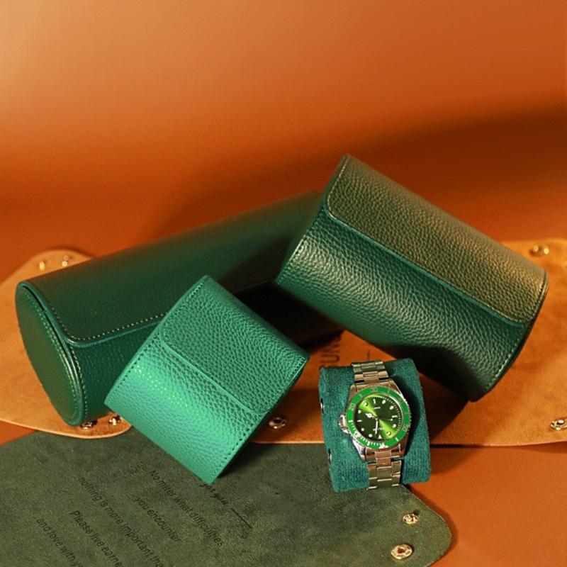 Vintage Skórzane Pudełko na Zegarki Etui Rolka na Zegarki Okrągła Klamra Kieszeń na Zegarek Torba Wygodne do Użytku na Zewnątrz Przechowywanie Zegarków dla Pary