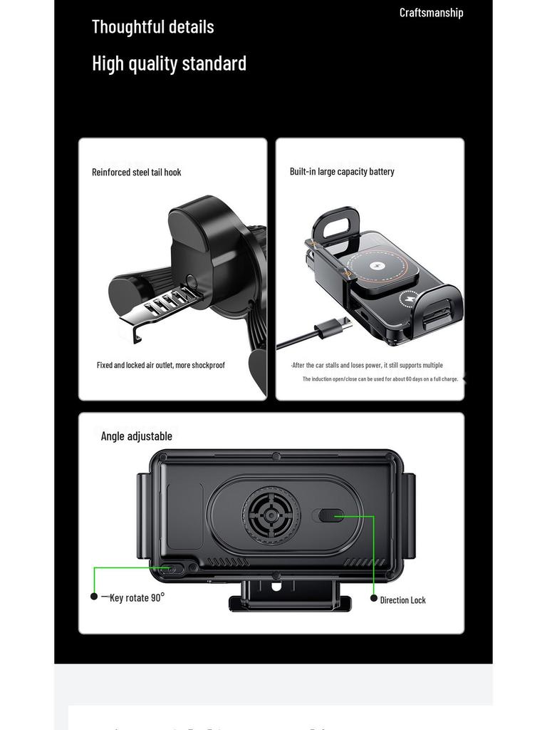 Universal Foldable Car Vent Phone Holder with Electric Rotation and Wireless Charging