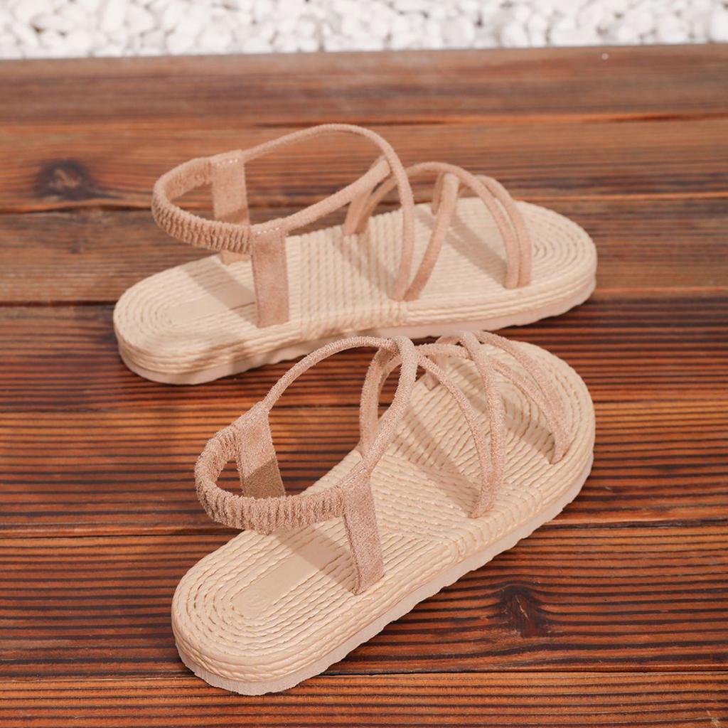 Summer women's cross belt hemp rope beach thick soled sandals