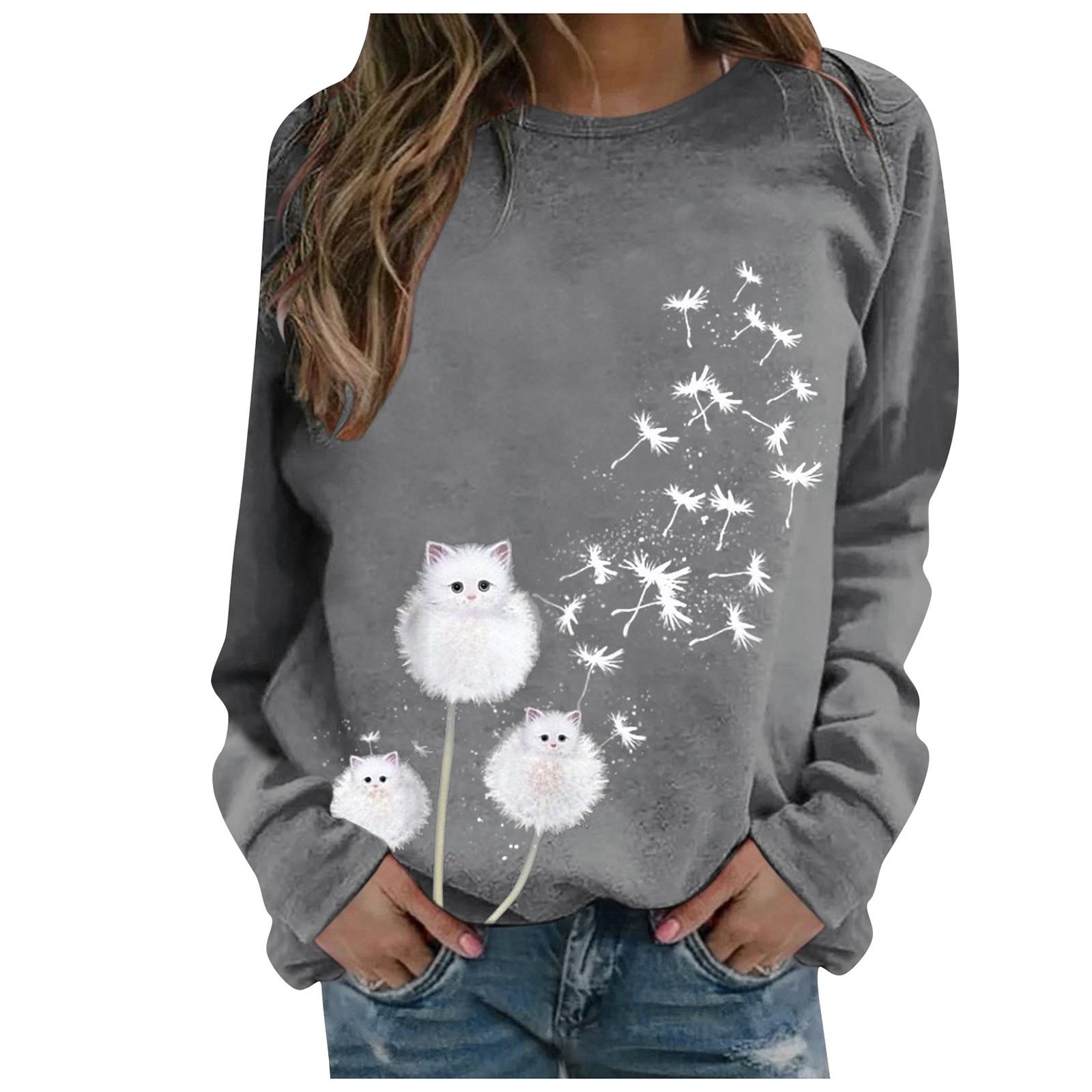 

Свитер с принтом, пуловер с круглым вырезом, повседневная женская футболка с длинными рукавами XXXL