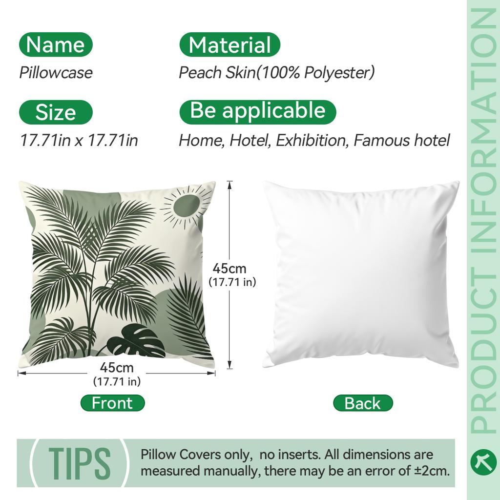 1pcs Simple Green Plant Leaves Cushions Pillowcase Polyester Cushion Cover Throw Pillow Pillowcover Home Car Sofa Decor