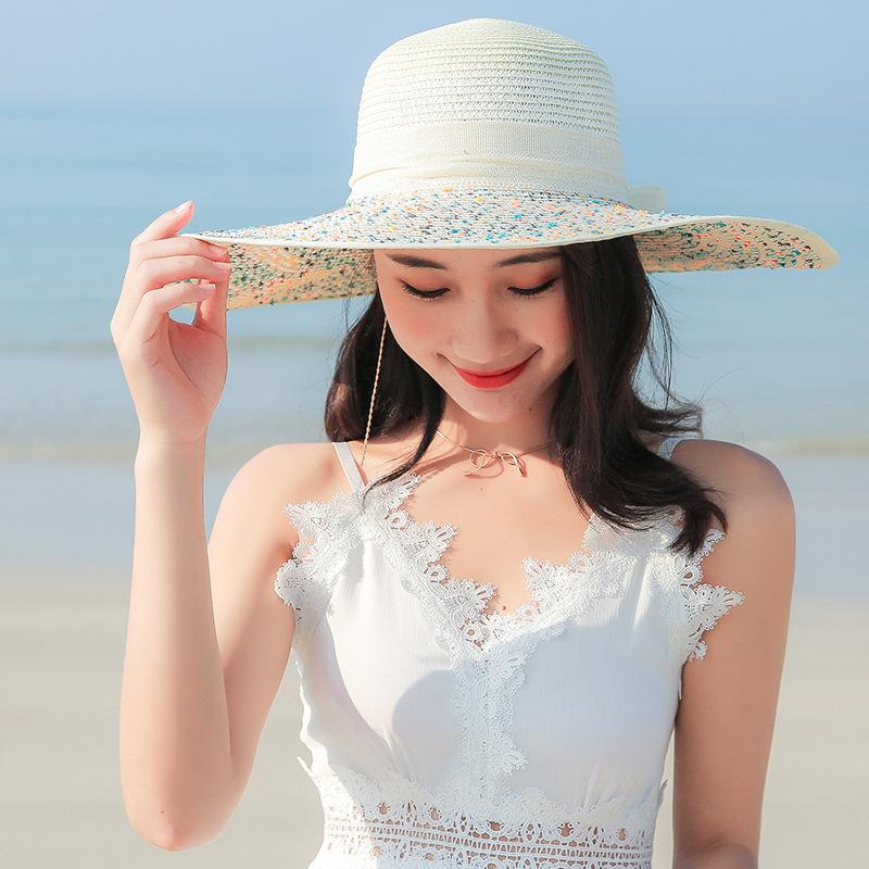 Beach straw hat summer seaside big eaves sunscreen visor versatile travel big edge foldable sun hat