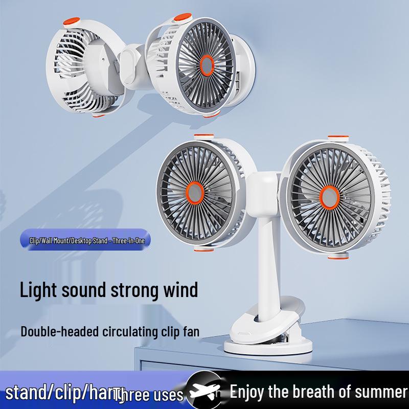 Dual-Head USB Clip-On Fan with Timer - Strong Wind for Desktop and Dorm Long-lasting Dual-head Fan белый