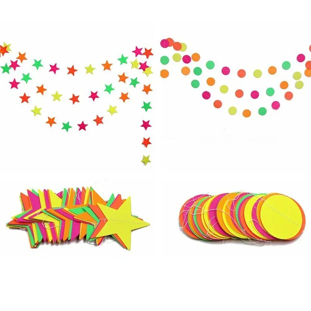 Neon Fluorescent Garland Round Stars Black Light Glow Party Decor Happy Birthday/ Banner Baby Shower Supplies Wedding Decoration