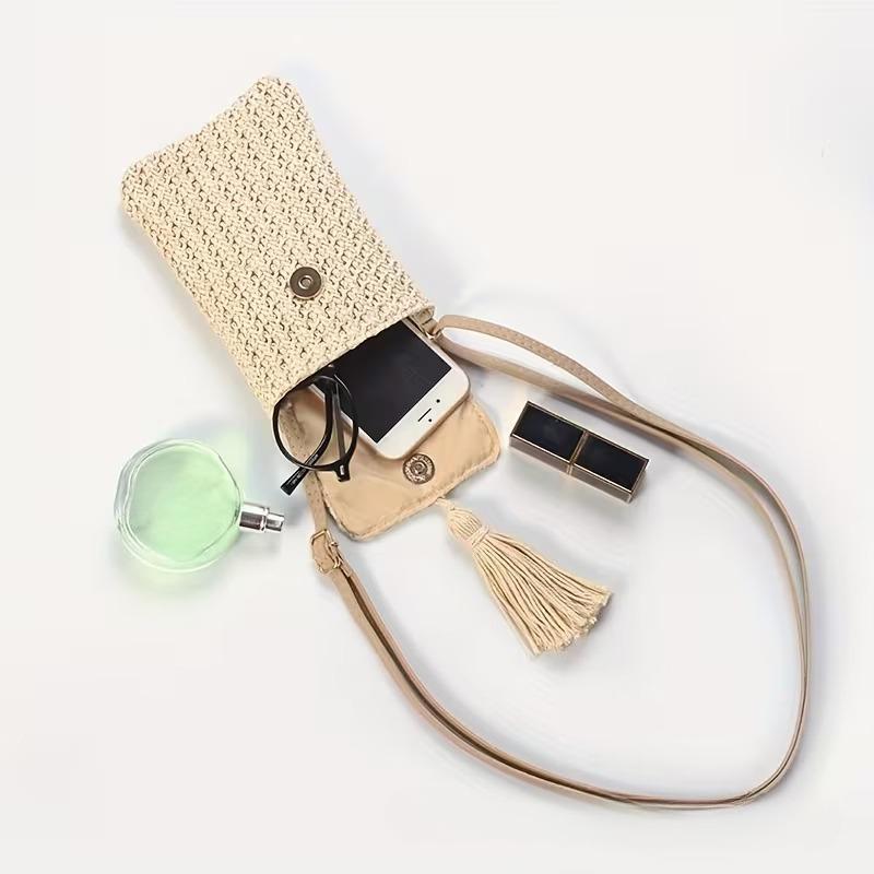 Straw Beach Bag Women Holiday Mobile Phe Shouder Bag Summer Tassel Mini Crossbody Purse for Lady Gril Travel By The Sea 2026