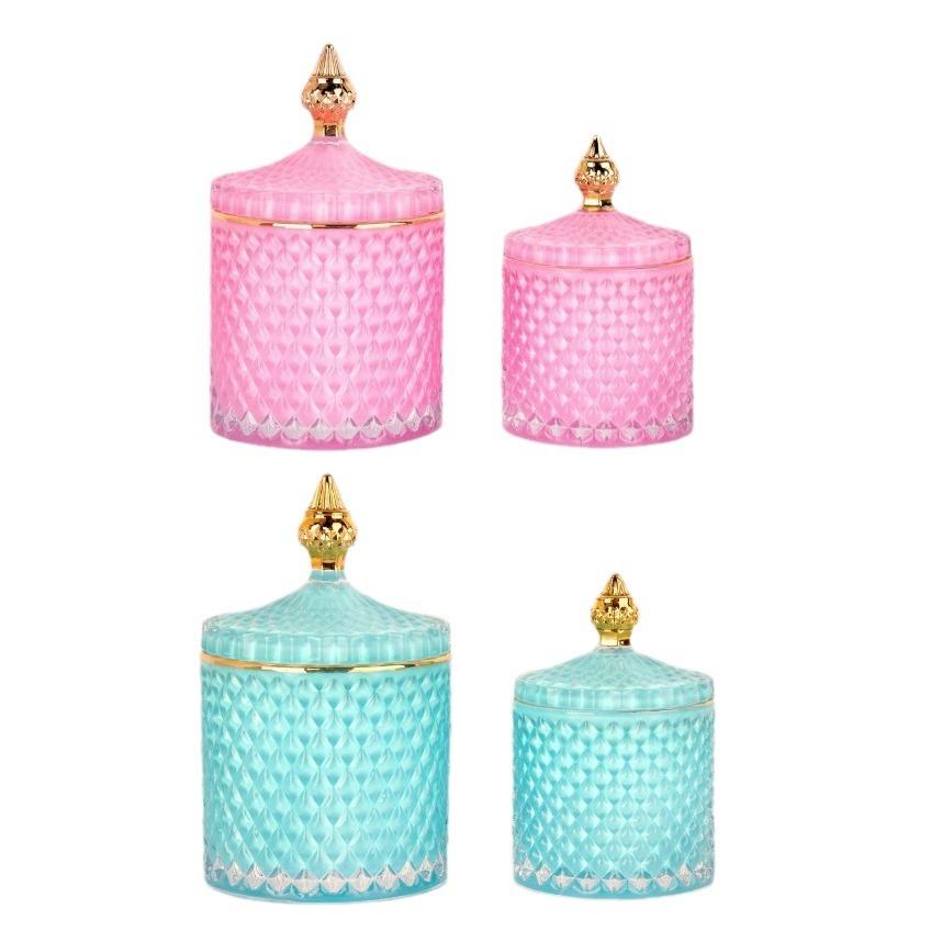 Light Luxury Glass Candy Jar with Lid Colorful Candy Storage Bottle Retro Candy Nut Storage Container Tabletop Craft Decoration