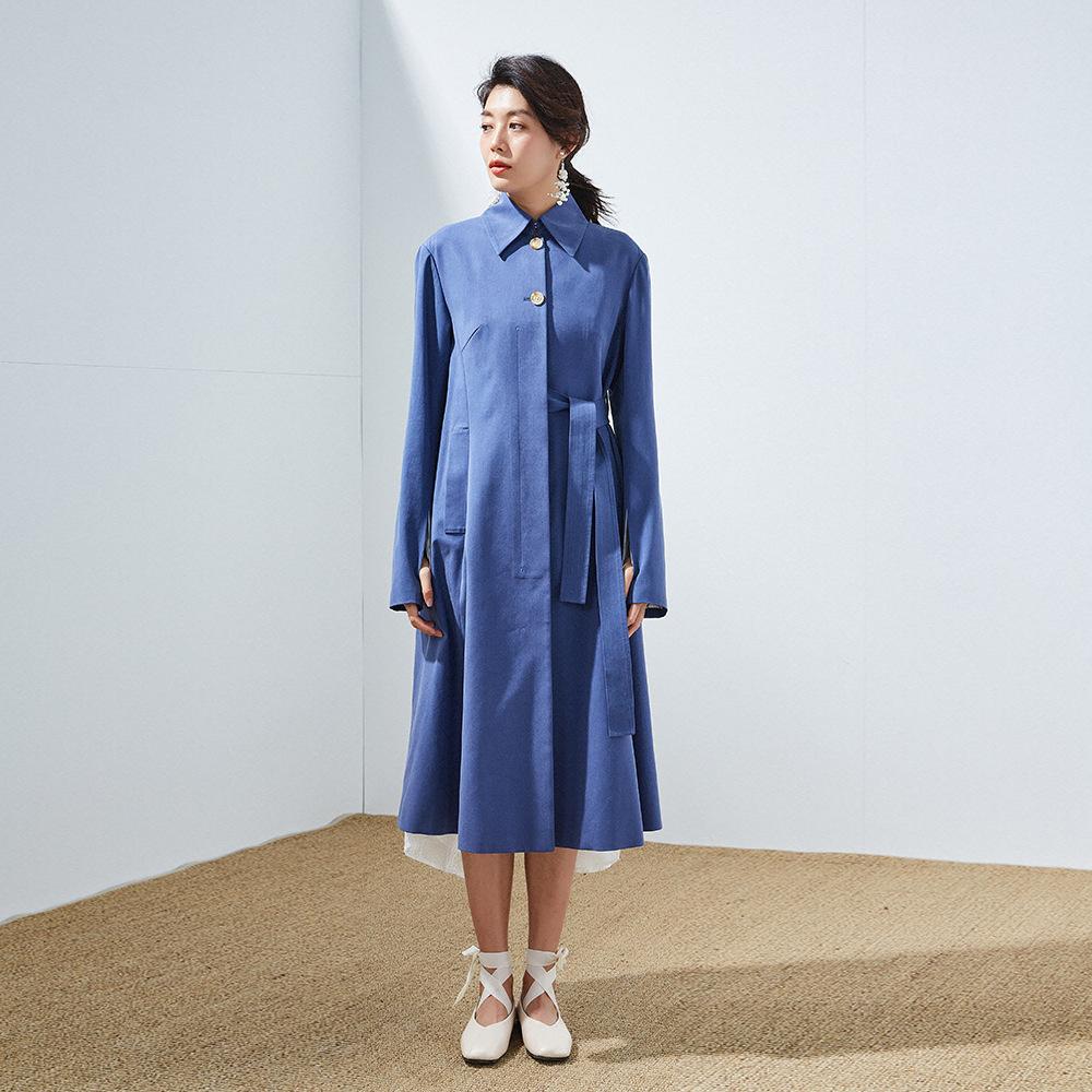 Shenghong jaro nový ležérní bavlněný jednobarevný tenký všestranný dlouhý trenčkot ženy 9111