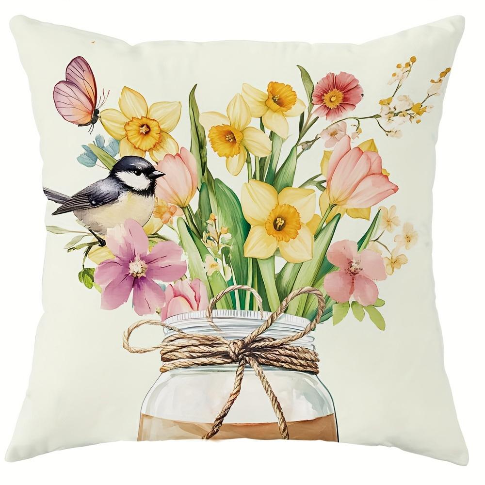 Charming Spring-inspired Pillow Cover: Floral Arrangements, Vintage Truck, and Uplifting Quotes, sofa Chair cushion cover