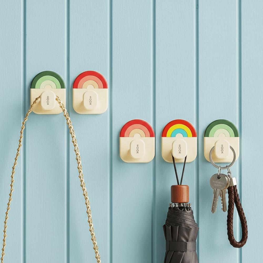 6Pcs Creative Plastic Rainbow Hook Self Adhesive No-Drill Wall Door Hook Waterproof Decorative Key Holder Kitchen