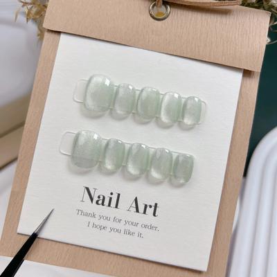 10 Stück kurze handgemachte hellgrüne Drucknägel Katzenaugen reine Ballerina-Dekoration tragbare künstliche Nägel vollständige Abdeckung Nagelspitzen